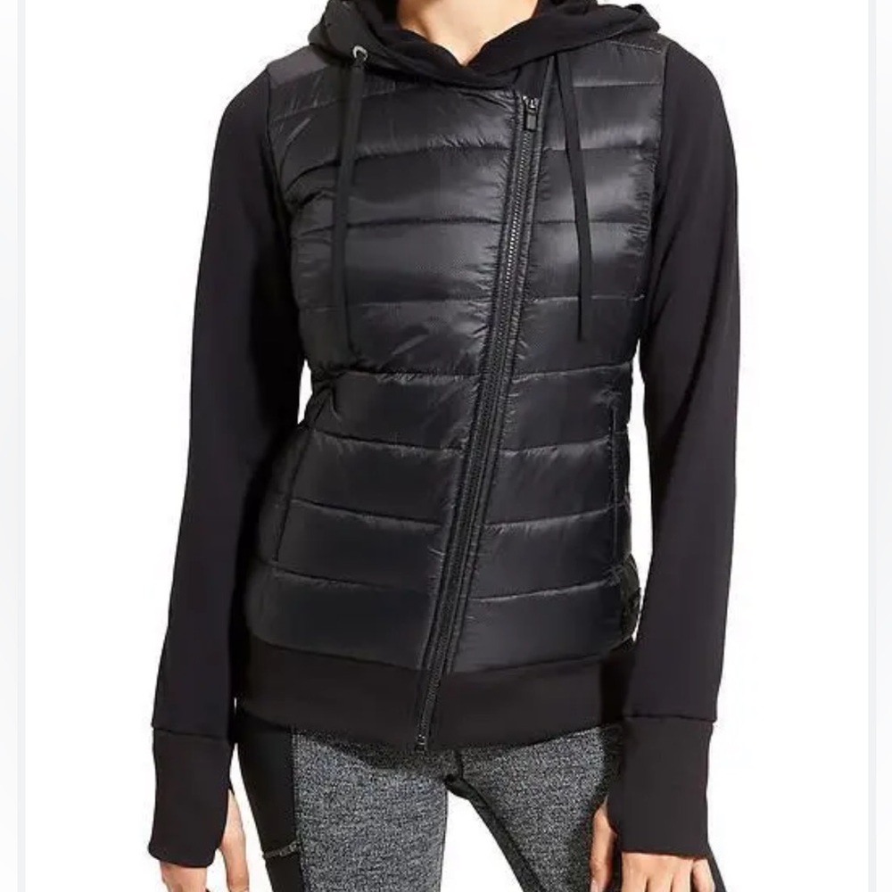 ATHLETA Black Jacket Quilted Down Puffer Hoodie size small